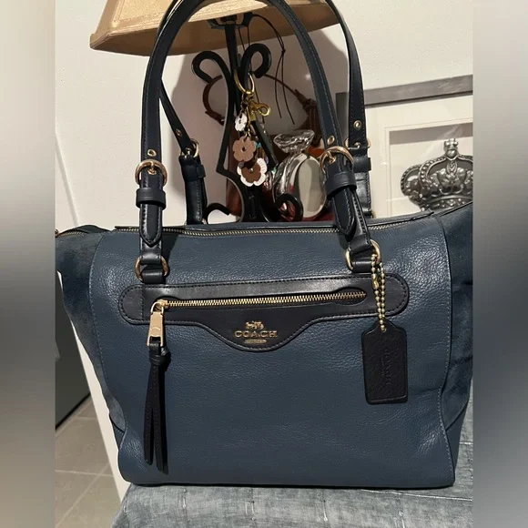 Coach 2021 Kleo Carryall Satchel Pebbled Leather and Suede Denim Blue - Picture 5 of 16
